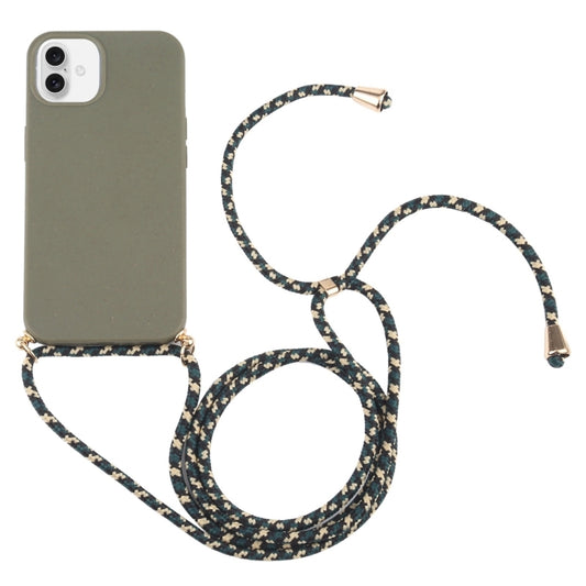 For iPhone 16 Plus Wheat Straw TPU Shockproof Phone Case with Neck Lanyard(Dark Green) - iPhone 16 Plus Cases by buy2fix | Online Shopping UK | buy2fix