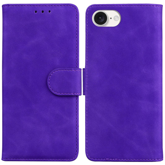 For iPhone 16e Skin Feel Pure Color Flip Leather Phone Case(Purple) - iPhone 16e Cases by buy2fix | Online Shopping UK | buy2fix