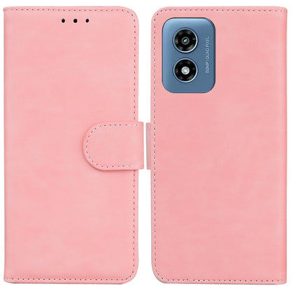 For Motorola Moto G Play 4G 2024 Skin Feel Pure Color Flip Leather Phone Case(Pink) - Motorola Cases by buy2fix | Online Shopping UK | buy2fix