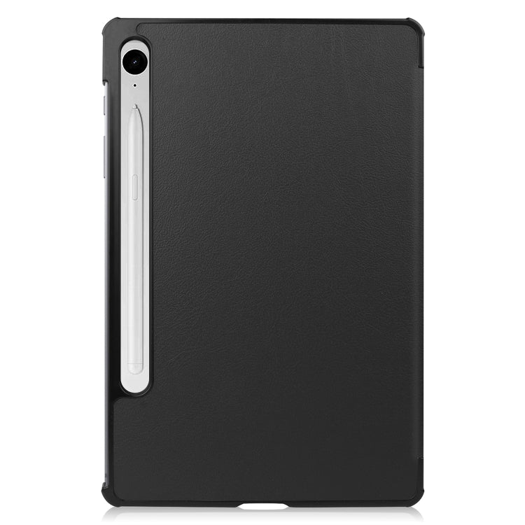 For Samsung Galaxy Tab S9 FE Custer Pure Color 3-Fold Holder Smart Leather Tablet Case(Black) - Galaxy Tab S9 FE by buy2fix | Online Shopping UK | buy2fix