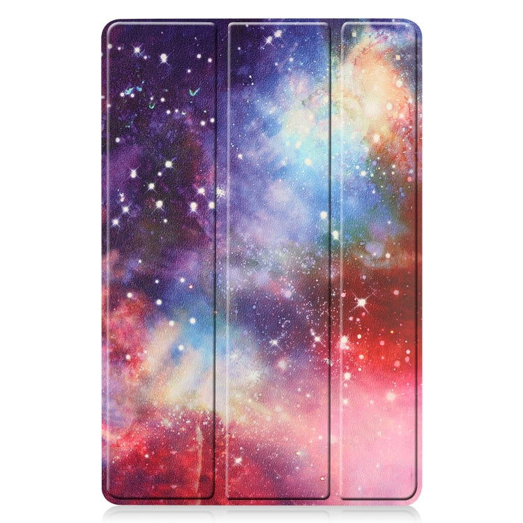 For Samsung Galaxy Tab S9 Custer Painted 3-Fold Holder Smart Leather Tablet Case(Milky Way Nebula) - Galaxy Tab S9 Cases by buy2fix | Online Shopping UK | buy2fix