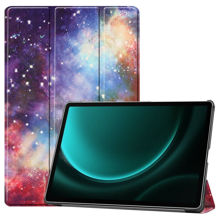 For Samsung Galaxy Tab S9 FE+ Custer Painted 3-Fold Holder Smart Leather Tablet Case(Milky Way Nebula) - Galaxy Tab S9 FE+ by buy2fix | Online Shopping UK | buy2fix