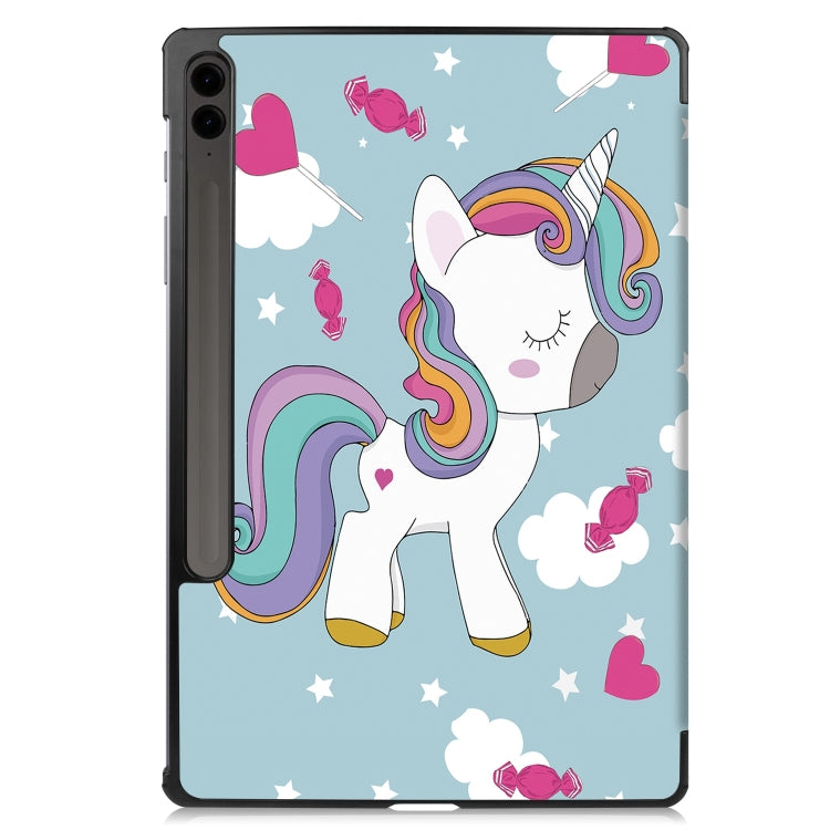 For Samsung Galaxy Tab S9 FE+ Custer Painted 3-Fold Holder Smart Leather Tablet Case(Unicorn) - Galaxy Tab S9 FE+ by buy2fix | Online Shopping UK | buy2fix