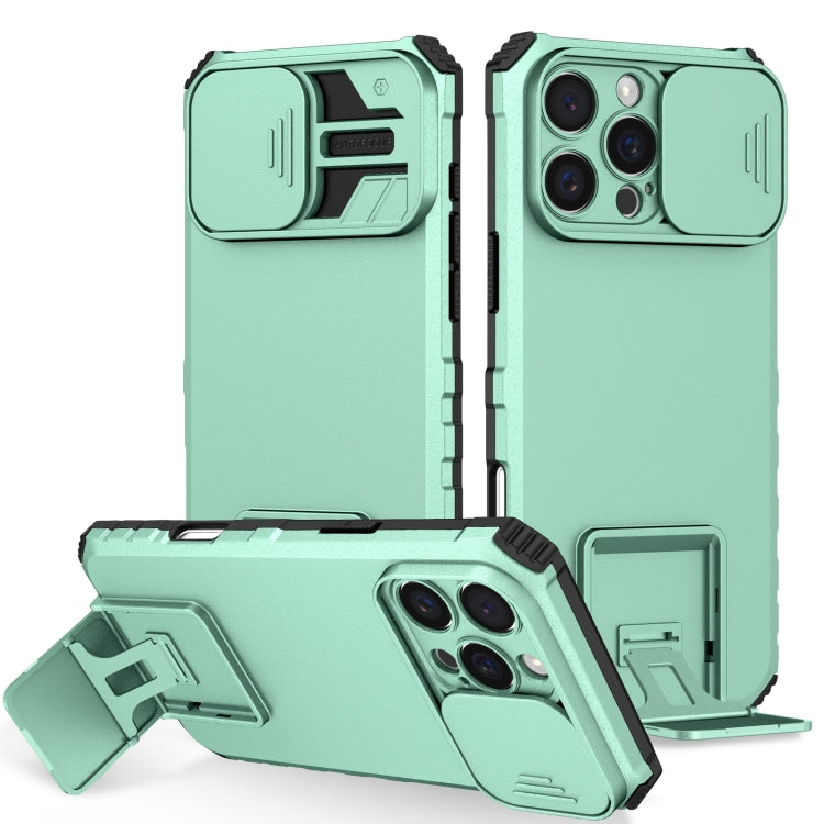 For iPhone 16 Pro Stereoscopic Holder Sliding Camshield Phone Case(Light Blue) - iPhone 16 Pro Cases by buy2fix | Online Shopping UK | buy2fix