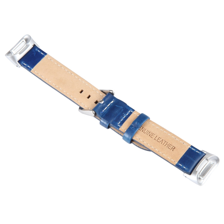 For Fitbit Charge 5 18mm Bamboo Joint Texture Genuine Leather Watch Band(Blue) - Watch Bands by buy2fix | Online Shopping UK | buy2fix