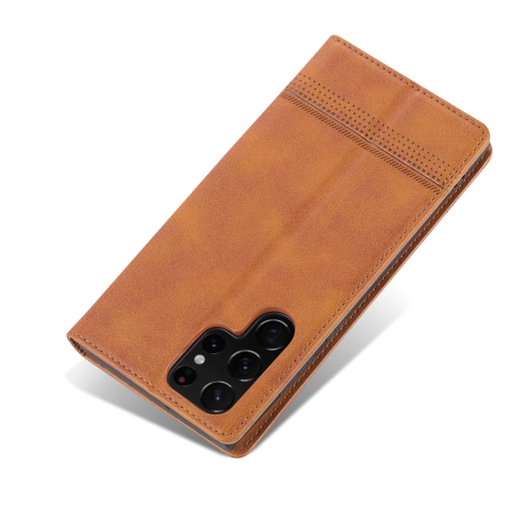 For Samsung Galaxy S24 Ultra 5G AZNS Magnetic Calf Texture Flip Leather Phone Case(Light Brown) - Galaxy S24 Ultra 5G Cases by AZNS | Online Shopping UK | buy2fix