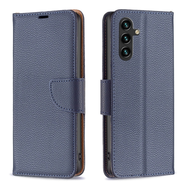 For Samsung Galaxy A35 Litchi Texture Pure Color Flip Leather Phone Case(Blue) - Galaxy Phone Cases by buy2fix | Online Shopping UK | buy2fix