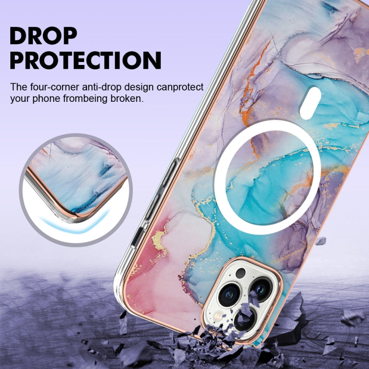 For iPhone 14 Pro Marble Pattern Dual-side IMD Magsafe TPU Phone Case(Blue Marble) - iPhone 14 Pro Cases by buy2fix | Online Shopping UK | buy2fix