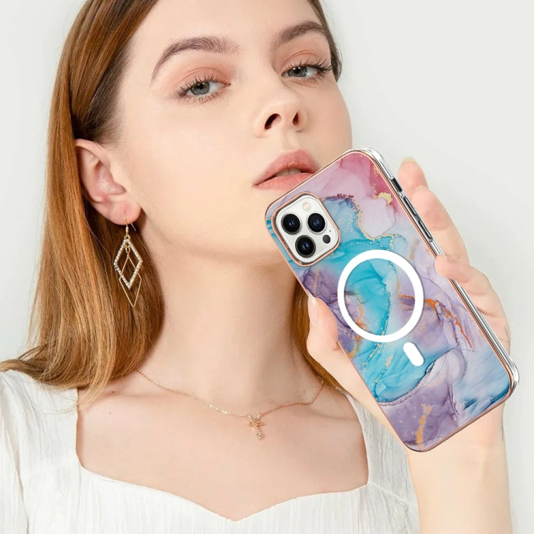 For iPhone 14 Pro Marble Pattern Dual-side IMD Magsafe TPU Phone Case(Blue Marble) - iPhone 14 Pro Cases by buy2fix | Online Shopping UK | buy2fix