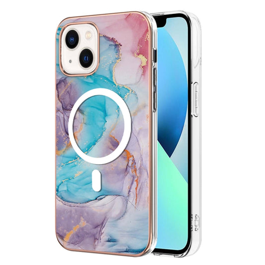For iPhone 15 Marble Pattern Dual-side IMD Magsafe TPU Phone Case(Blue Marble) - iPhone 15 Cases by buy2fix | Online Shopping UK | buy2fix