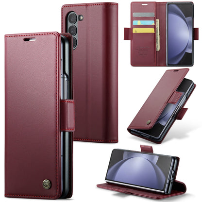 For Samsung Galaxy Z Fold5 CaseMe 023 Butterfly Buckle Litchi Texture RFID Anti-theft Leather Phone Case(Wine Red) - Galaxy Z Fold5 Cases by CaseMe | Online Shopping UK | buy2fix