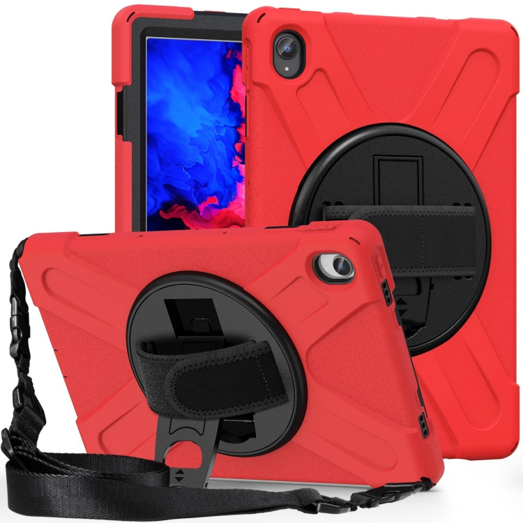 For Lenovo Tab P11 Silicone Hybrid PC Tablet Case with Grip & Shoulder Strap(Red) - Lenovo by buy2fix | Online Shopping UK | buy2fix