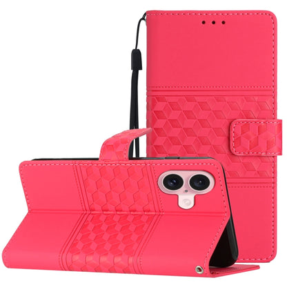 For iPhone 16 Diamond Embossed Skin Feel Leather Phone Case(Red) - iPhone 16 Cases by buy2fix | Online Shopping UK | buy2fix