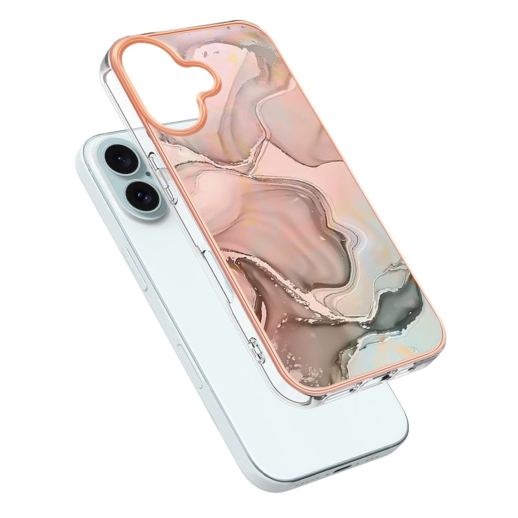 For iPhone 16 Electroplating Marble Dual-side IMD Phone Case(Rose Gold 015) - iPhone 16 Cases by buy2fix | Online Shopping UK | buy2fix