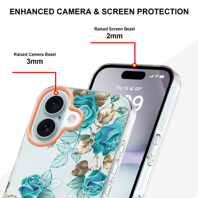 For iPhone 16 Plus Flowers and Plants Series IMD TPU Phone Case(Blue Rose) - iPhone 16 Plus Cases by buy2fix | Online Shopping UK | buy2fix