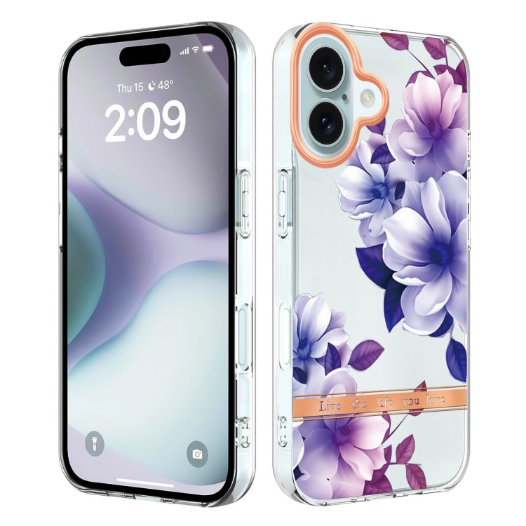 For iPhone 16 Flowers and Plants Series IMD TPU Phone Case(Purple Begonia) - iPhone 16 Cases by buy2fix | Online Shopping UK | buy2fix