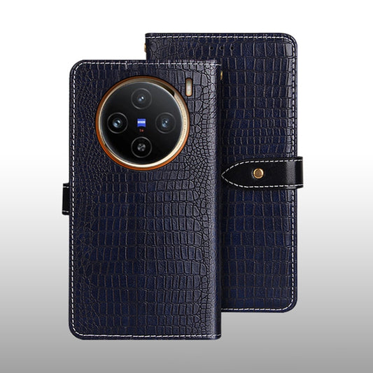 For vivo X100 idewei Crocodile Texture Leather Phone Case(Dark Blue) - X100 Cases by idewei | Online Shopping UK | buy2fix