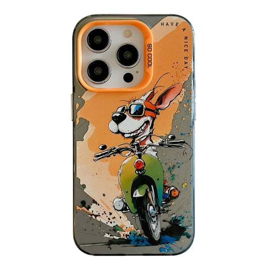 For iPhone 16 Pro Animal Pattern Oil Painting Series PC + TPU Phone Case(Bicycle Dog) - iPhone 16 Pro Cases by buy2fix | Online Shopping UK | buy2fix