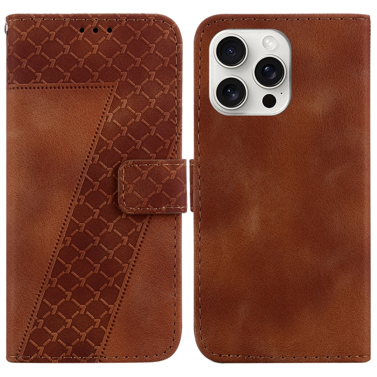 For iPhone 16 Pro Seven-shaped Embossed Leather Phone Case(Brown) - iPhone 16 Pro Cases by buy2fix | Online Shopping UK | buy2fix