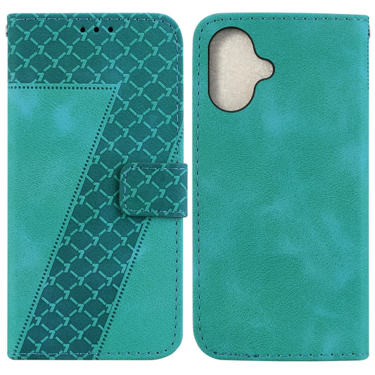 For iPhone 16 Plus Seven-shaped Embossed Leather Phone Case(Green) - iPhone 16 Plus Cases by buy2fix | Online Shopping UK | buy2fix