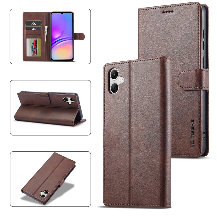 For Samsung Galaxy A05 LC.IMEEKE Calf Texture Leather Phone Case(Coffee) - Galaxy S23 FE 5G Cases by LC.IMEEKE | Online Shopping UK | buy2fix