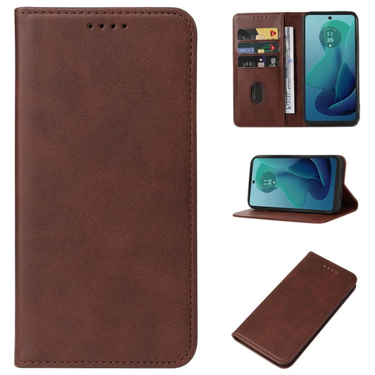For Motorola Moto G 5G 2024 Magnetic Closure Leather Phone Case(Brown) - Motorola Cases by buy2fix | Online Shopping UK | buy2fix