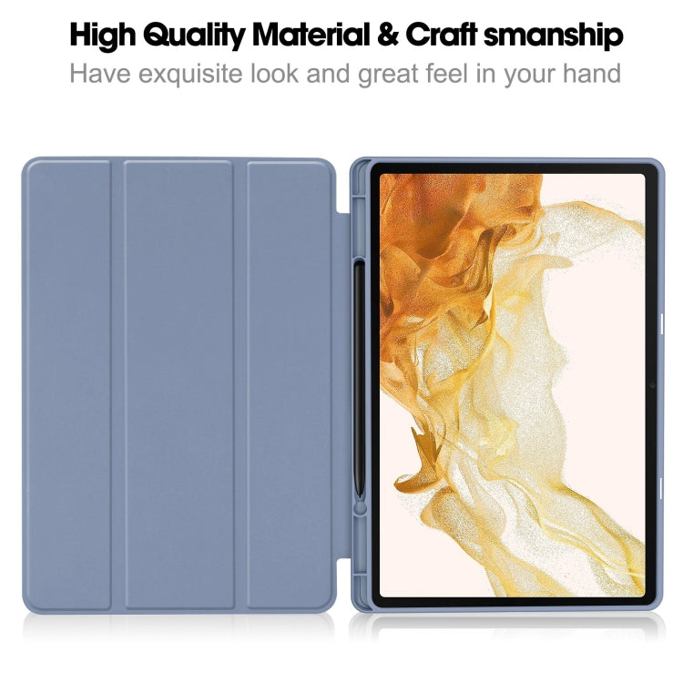 For Samsung Galaxy Tab S9+ 3-Fold Pure Color TPU Smart Leather Tablet Case with Pen Slot(Lavender) - Galaxy Tab S9+ Cases by buy2fix | Online Shopping UK | buy2fix