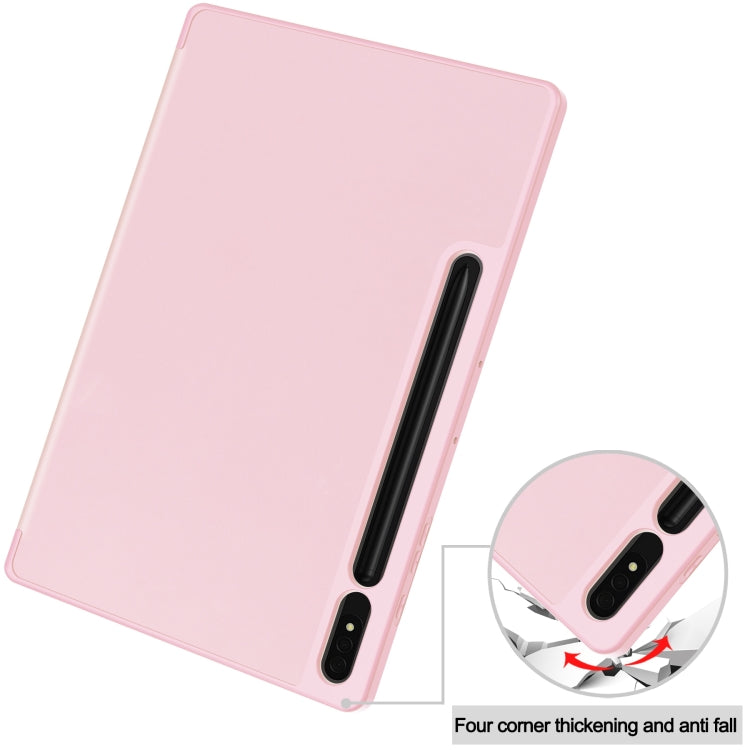 For Samsung Galaxy Tab S9+ 3-Fold Pure Color TPU Smart Leather Tablet Case with Pen Slot(Pink) - Galaxy Tab S9+ Cases by buy2fix | Online Shopping UK | buy2fix