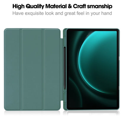 For Samsung Galaxy Tab S9 FE+ 3-Fold Pure Color TPU Smart Leather Tablet Case with Pen Slot(Dark Green) - Galaxy Tab S9 FE+ by buy2fix | Online Shopping UK | buy2fix