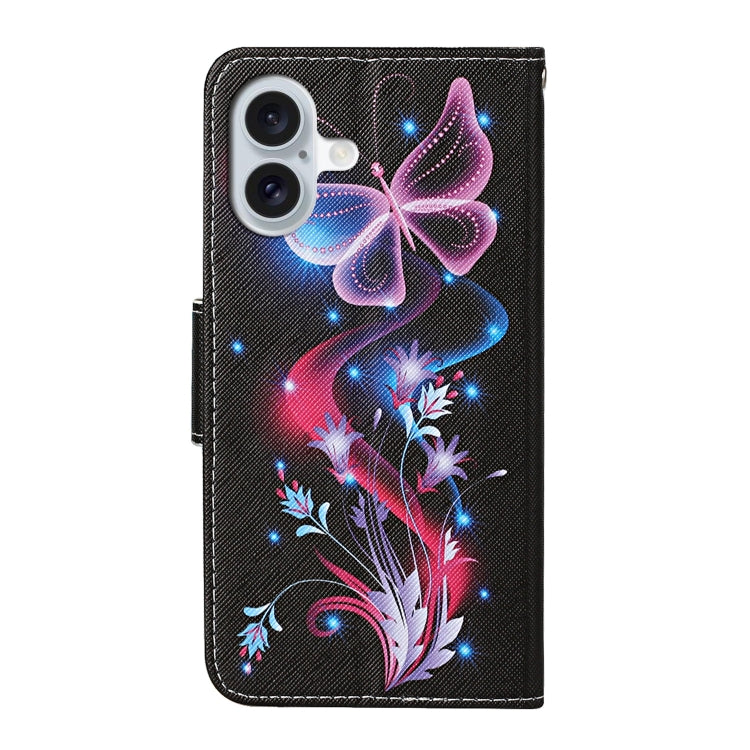 For iPhone 16 Plus 3D Colored Drawing Flip Leather Phone Case(Fluorescent Butterfly) - iPhone 16 Plus Cases by buy2fix | Online Shopping UK | buy2fix