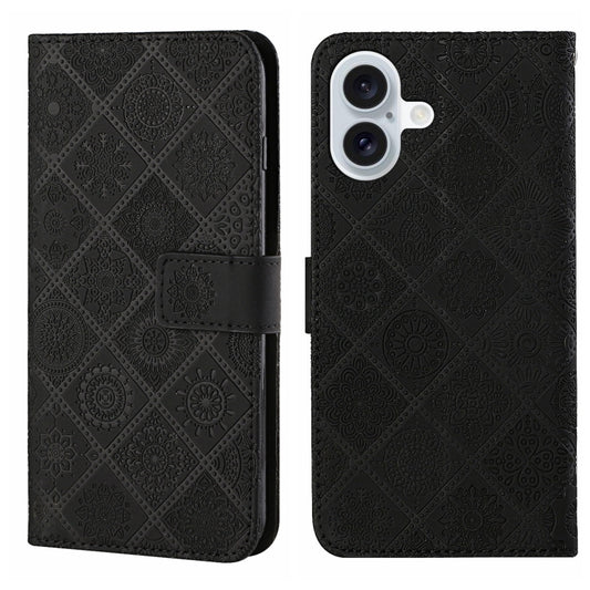 For iPhone 16 Plus Ethnic Style Embossed Pattern Leather Phone Case(Black) - iPhone 16 Plus Cases by buy2fix | Online Shopping UK | buy2fix