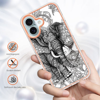 For iPhone 16 Electroplating Marble Dual-side IMD Phone Case(Totem Elephant) - iPhone 16 Cases by buy2fix | Online Shopping UK | buy2fix