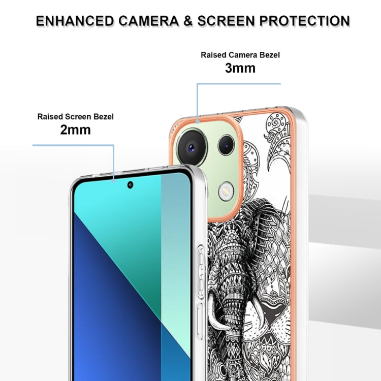 For Xiaomi Redmi Note 13 4G Global Electroplating Marble Dual-side IMD Phone Case(Totem Elephant) - Note 13 Cases by buy2fix | Online Shopping UK | buy2fix