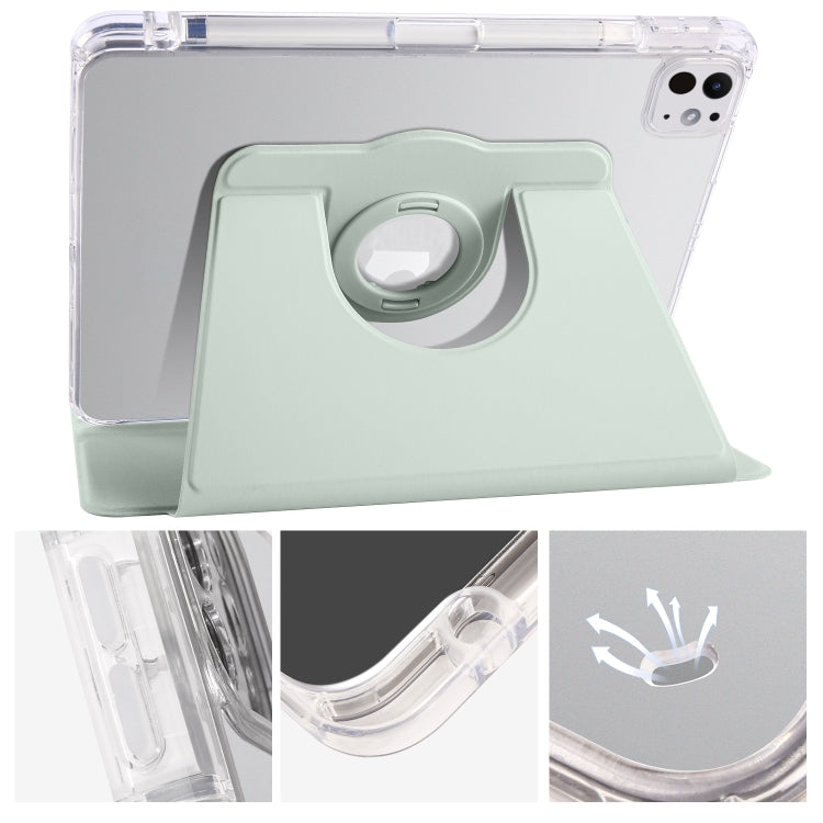 For iPad Pro 11 2024 Clear Acrylic 360 Rotation Detachable Leather Tablet Case(Light Green) - iPad Pro 11 2024 Cases by buy2fix | Online Shopping UK | buy2fix