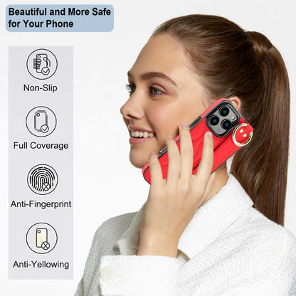 For iPhone 16 Pro Max Non-slip Full Coverage Ring PU Phone Case with Wristband(Red) - iPhone 16 Pro Max Cases by buy2fix | Online Shopping UK | buy2fix