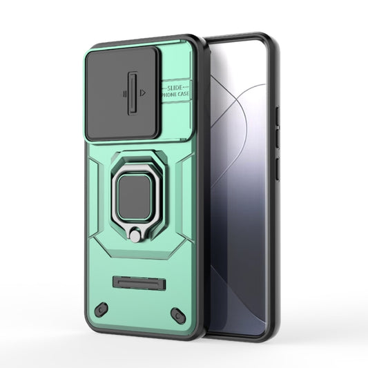 For Xiaomi 14 Pro 5G Sliding Camshield TPU + PC Shockproof Phone Case with Holder(Green) - 14 Pro Cases by buy2fix | Online Shopping UK | buy2fix