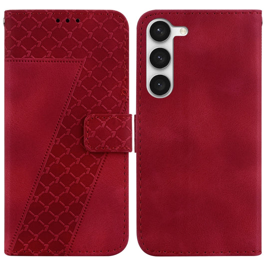 For Samsung Galaxy S23 5G 7-shaped Embossed Leather Phone Case(Red) - Galaxy S23 5G Cases by buy2fix | Online Shopping UK | buy2fix