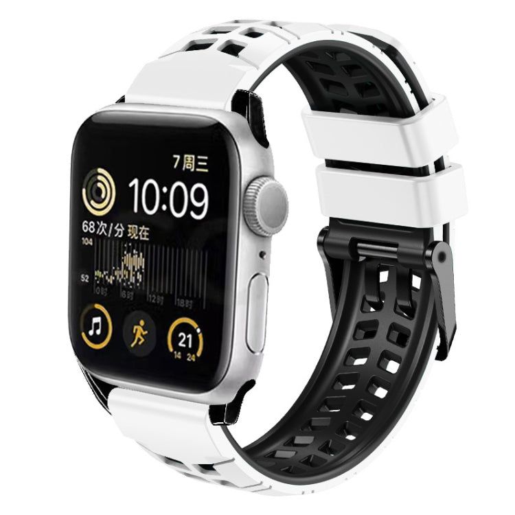 For Apple Watch SE 2022 40mm Twill Dual-row Buckle Silicone Watch Band(White Black) - Watch Bands by buy2fix | Online Shopping UK | buy2fix