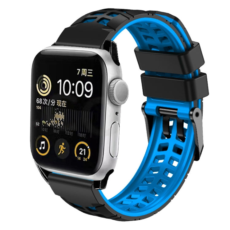 For Apple Watch SE 44mm Twill Dual-row Buckle Silicone Watch Band(Black Blue) - Watch Bands by buy2fix | Online Shopping UK | buy2fix