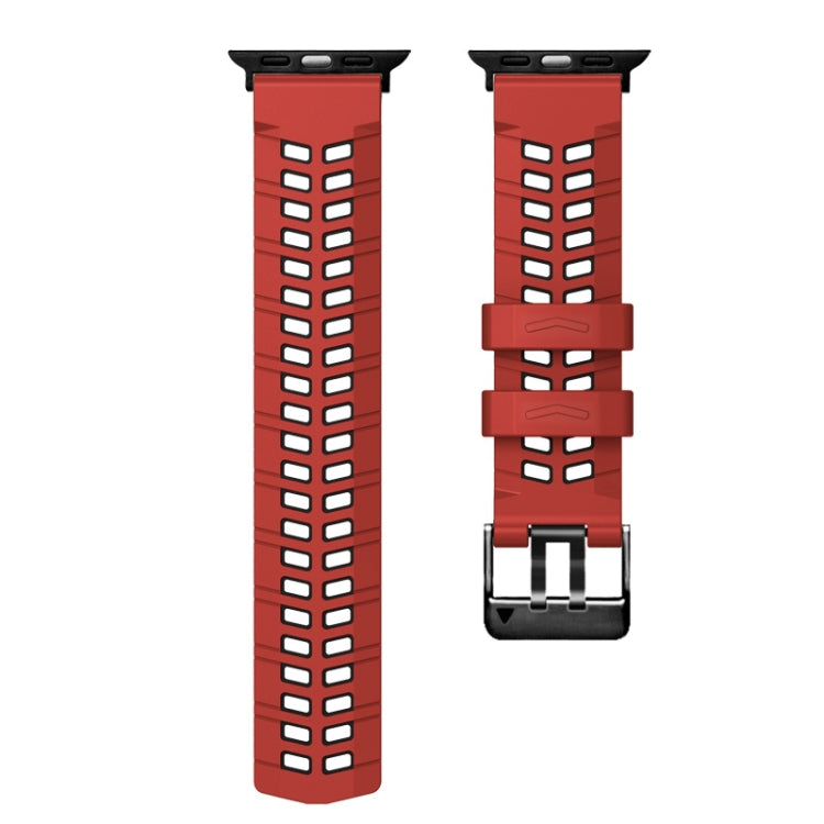 For Apple Watch Series 6 44mm Twill Dual-row Buckle Silicone Watch Band(Red Black) - Watch Bands by buy2fix | Online Shopping UK | buy2fix