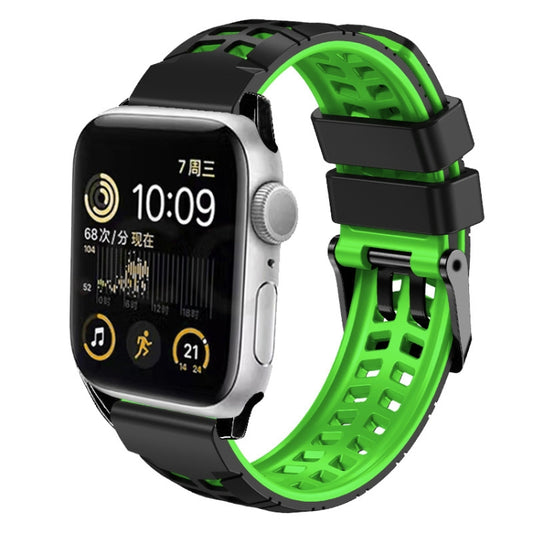 For Apple Watch Series 2 42mm Twill Dual-row Buckle Silicone Watch Band(Black Green) - Watch Bands by buy2fix | Online Shopping UK | buy2fix