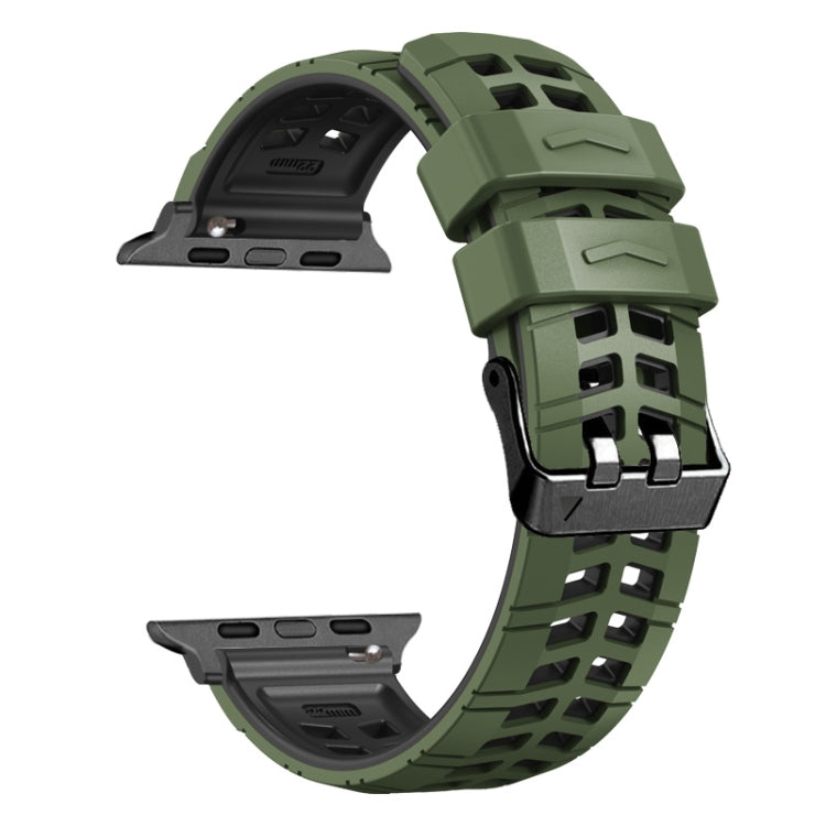 For Apple Watch Series 2 38mm Twill Dual-row Buckle Silicone Watch Band(Army Green Black) - Watch Bands by buy2fix | Online Shopping UK | buy2fix