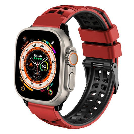 For Apple Watch Ultra 2 49mm Twill Dual-row Buckle Silicone Watch Band(Red Black) - Watch Bands by buy2fix | Online Shopping UK | buy2fix