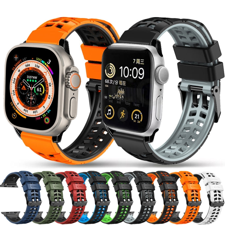 For Apple Watch SE 2022 44mm Twill Dual-row Buckle Silicone Watch Band(Black Orange) - Watch Bands by buy2fix | Online Shopping UK | buy2fix