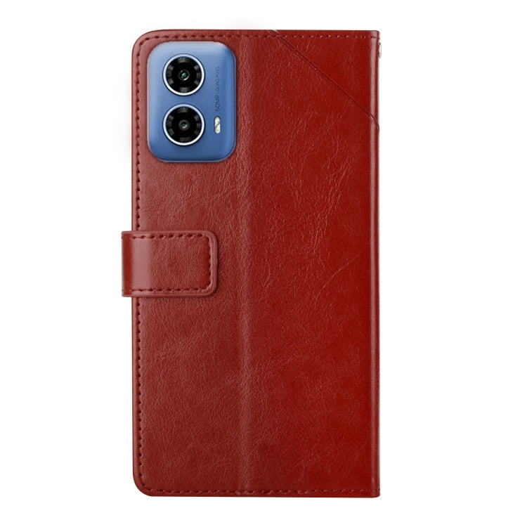 For Motorola Moto G Stylus 5G 2024 HT01 Y-shaped Pattern Flip Leather Phone Case(Brown) - Motorola Cases by buy2fix | Online Shopping UK | buy2fix