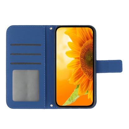 For Motorola Moto G Power 5G 2024 HT04 Skin Feel Sun Flower Embossed Flip Leather Phone Case with Lanyard(Dark Blue) - Motorola Cases by buy2fix | Online Shopping UK | buy2fix