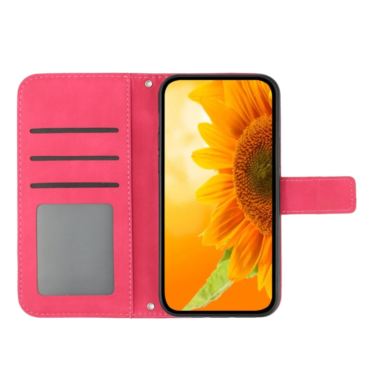 For Motorola Edge 5G 2024 HT04 Skin Feel Sun Flower Embossed Flip Leather Phone Case with Lanyard(Rose Red) - Motorola Cases by buy2fix | Online Shopping UK | buy2fix