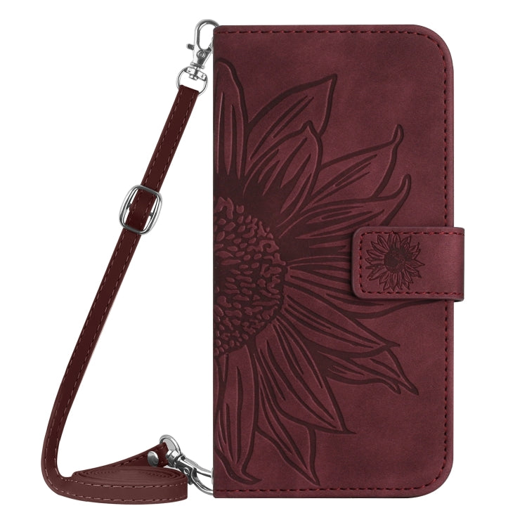 For Motorola Edge 5G 2024 HT04 Skin Feel Sun Flower Embossed Flip Leather Phone Case with Lanyard(Wine Red) - Motorola Cases by buy2fix | Online Shopping UK | buy2fix