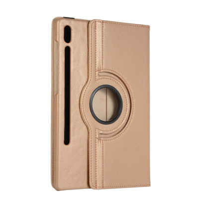 For Samsung Galaxy Tab S9+ 360 Degrees Rotation Holder Litchi Texture Leather Tablet Case(Golden) - Galaxy Tab S9+ Cases by buy2fix | Online Shopping UK | buy2fix