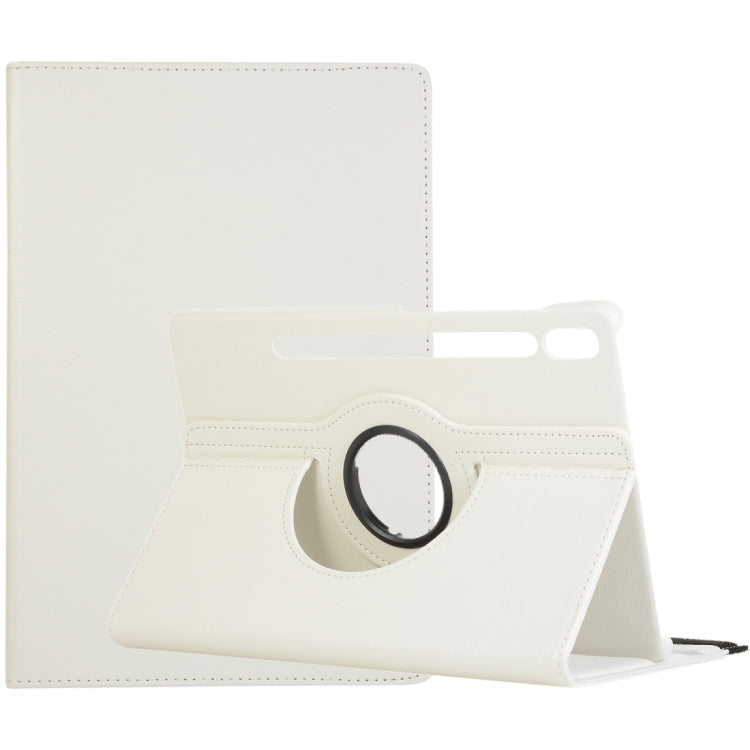 For Samsung Galaxy Tab S9 Ultra 360 Degrees Rotation Holder Litchi Texture Leather Tablet Case(White) - Galaxy Tab S9 Ultra Cases by buy2fix | Online Shopping UK | buy2fix